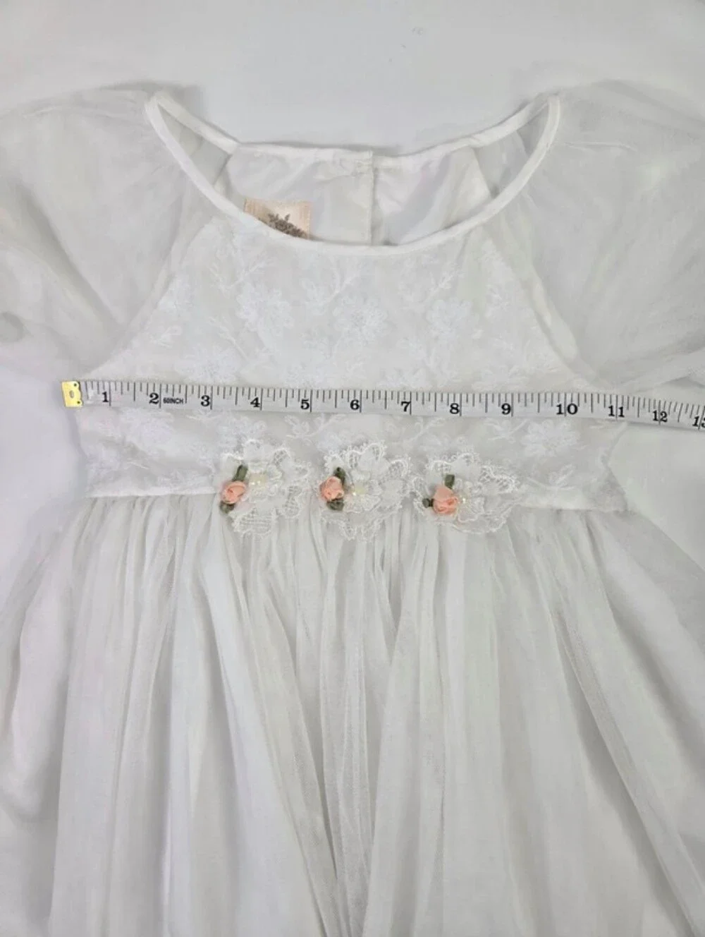 Laura Ashley London White Layered Tulle Short Puff Sleeve Dress Girls Size 6